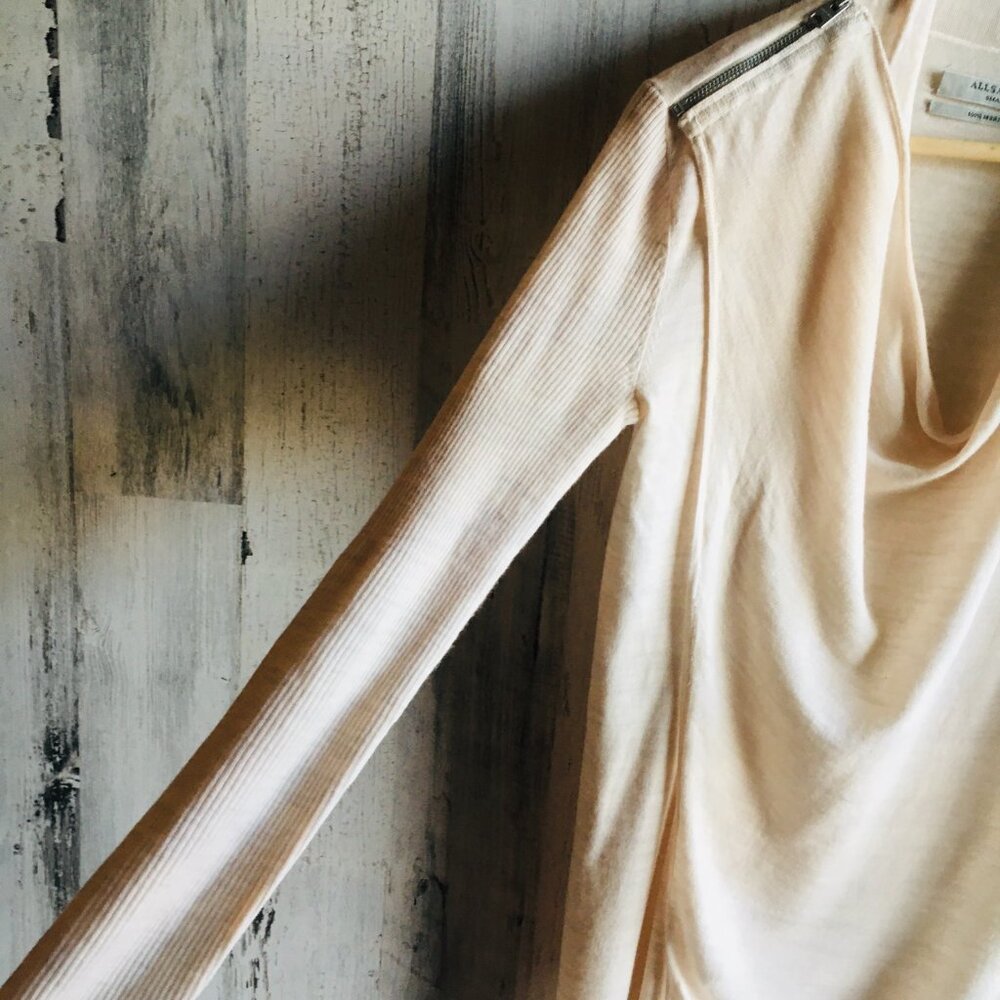 NWOT All Saints Drina Merino Wool Cardigan Asymmetrical Ribbed Sleeves S - Picture 7 of 16
